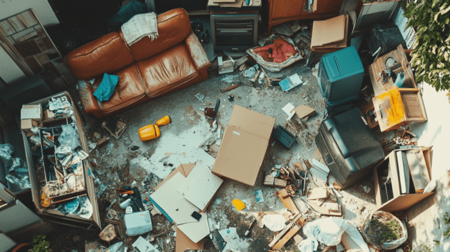 Overhead view of house clearance work handled by house clearance builder in London.